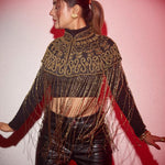 Bohemian Hand Beaded Cape with Shimmer Tassels - Bansri Mehta Design