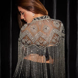 Embroidered Raffia Cape with Tassels - Bansri Mehta Design