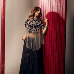 Majestic Velvet Beaded Tassel Cape - Bansri Mehta Design
