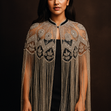 Embroidered Raffia Cape with Tassels