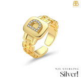 Gold Band Initial Letter Ring
