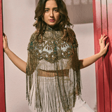 Majestic Emerald Green Tassel Cape - Bansri Mehta Design