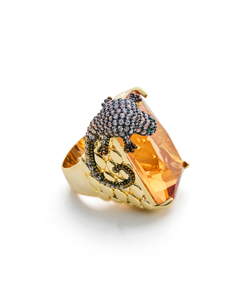 Lucky Gekko Goddess Cocktail Ring - Bansri Design 