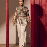 Imperial White Ornate Tassel Cape - Bansri Mehta Design