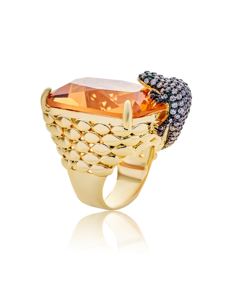 Lucky Gekko Goddess Cocktail Ring - Bansri Design 