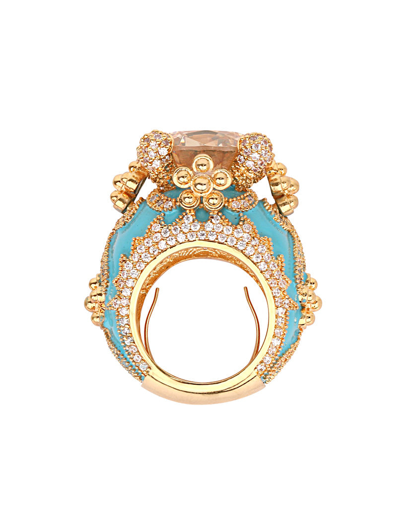 Isabeau Goddess Gold Citrine Cocktail Ring - Bansri Design 