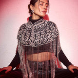 Bohemian Hand Beaded Cape with Shimmer Tassels - Bansri Mehta Design