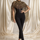 The Royale Noir Bisou Beaded Tassel Cape
