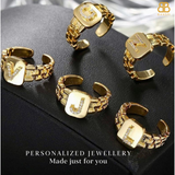 Gold Band Initial Letter Ring