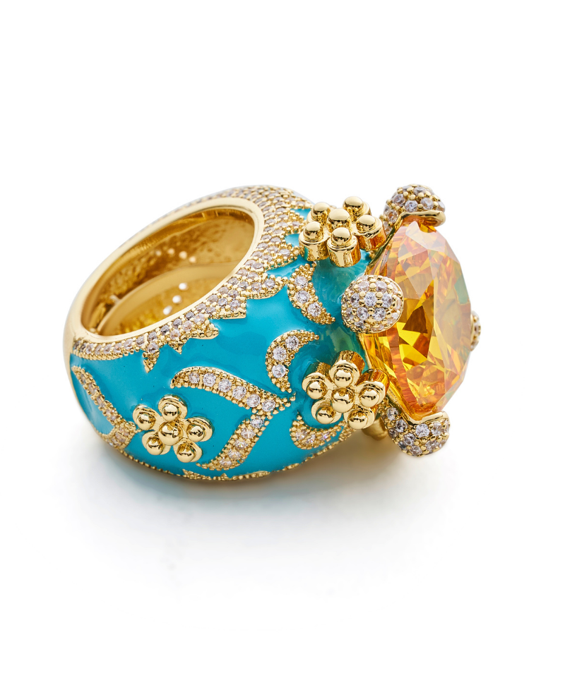 Isabeau Goddess Gold Citrine Cocktail Ring - Bansri Design 
