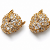 Chunky Crystal Encrusted Panther Head Stud Earrings