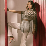 Pearl White Princess Tassel Cape - Bansri Mehta Design