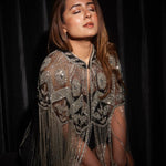 Embroidered Raffia Cape with Tassels - Bansri Mehta Design