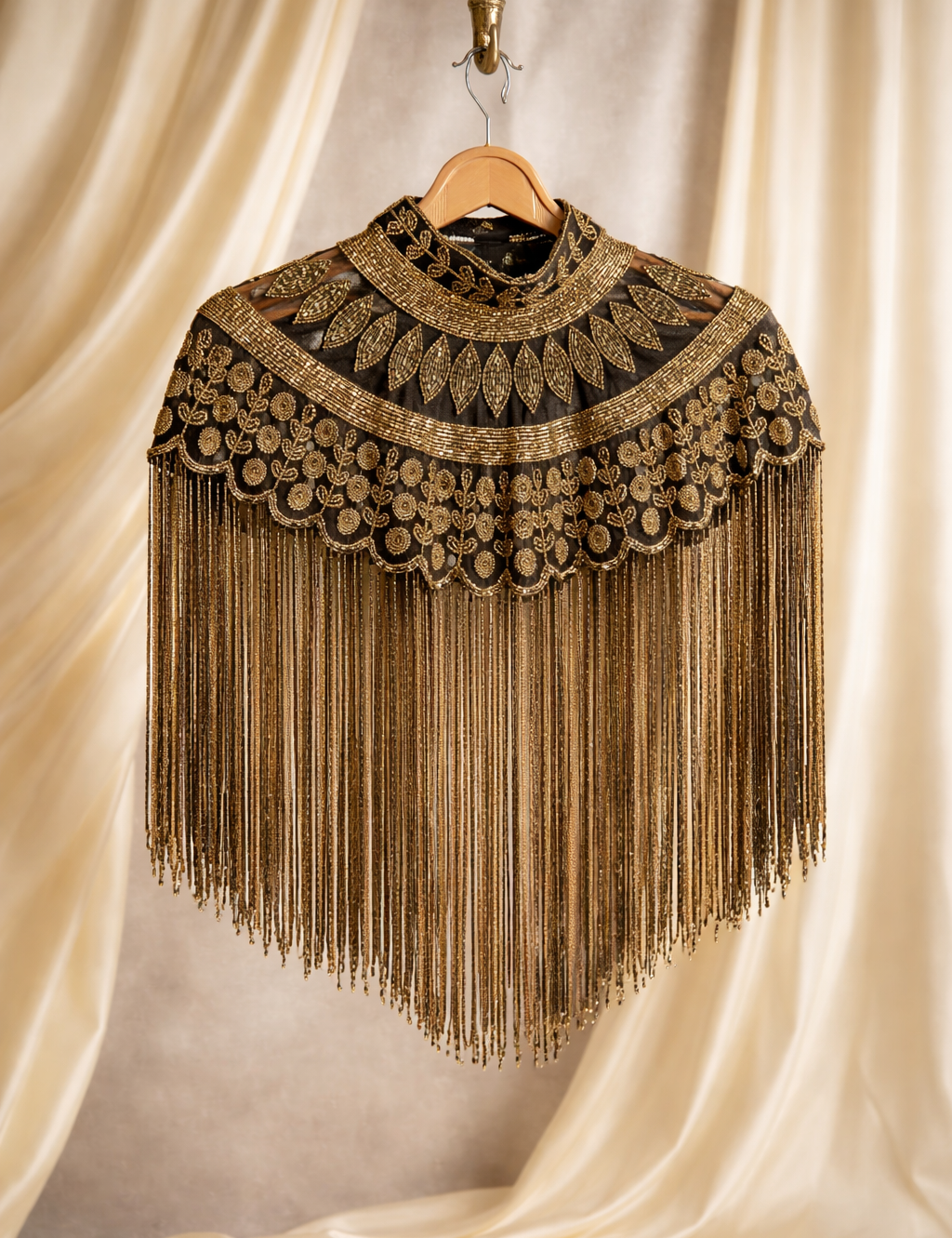 The Royale Noir Bisou Beaded Tassel Cape