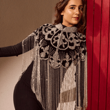 Majestic Velvet Beaded Tassel Cape - Bansri Mehta Design