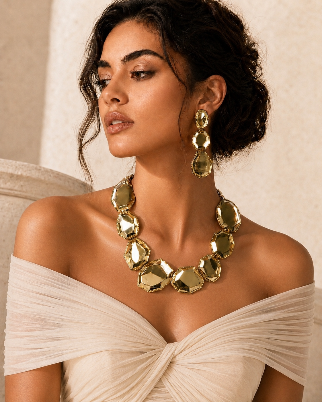 Faceted Gem Shaped Statement Necklace & Earring Set