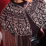 Bohemian Hand Beaded Cape with Shimmer Tassels - Bansri Mehta Design