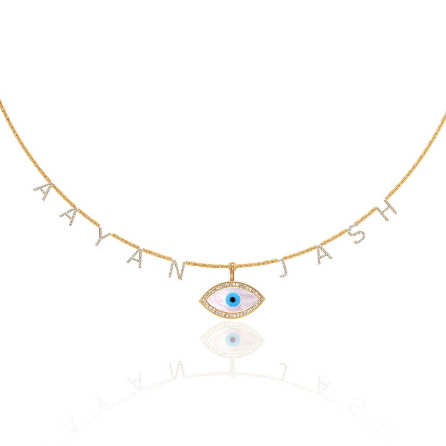 Personalized Name Evil Eye Necklace - Bansri Mehta Design