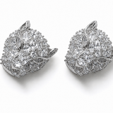 Chunky Crystal Encrusted Panther Head Stud Earrings