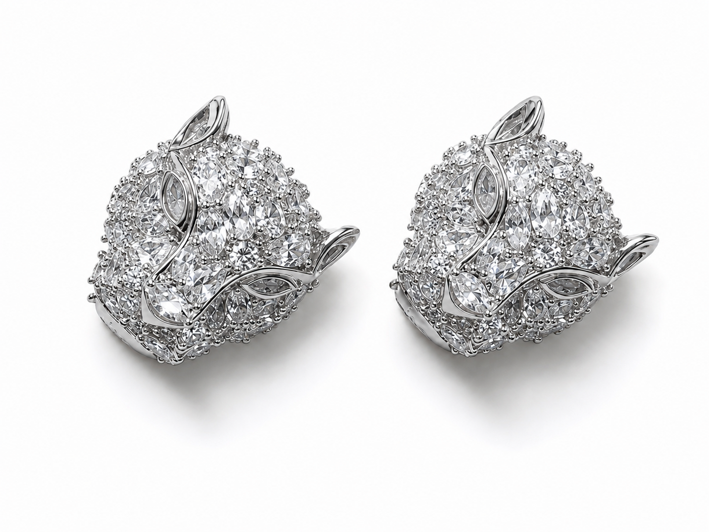 Chunky Crystal Encrusted Panther Head Stud Earrings