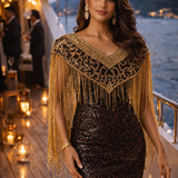 Madeline V Shaped Beaded Tassel Cape