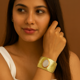 Samantha Basketweave White Moonstone Cuff in 18K Gold