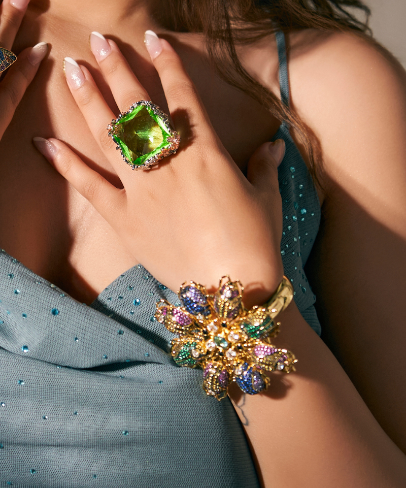 Chrysalis Nur Jade Goddess Cocktail Ring - Bansri Design 