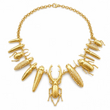 Gold Scarab Charm Statement Necklace