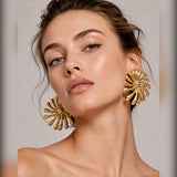 Gold Pinwheel Spiral Stud Earrings