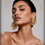 Gold Pinwheel Spiral Stud Earrings