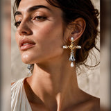 Baroque Cross Pearl Drop Earrings