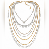 Mixed Metal Multi-Layer Crystal Chain Necklace