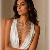 Mixed Metal Multi-Layer Crystal Chain Necklace