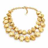 Hammered Nugget Two-Row Bib Necklace