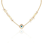 Personalized Double Name Evil Eye Charm Necklace - Bansri Mehta Design