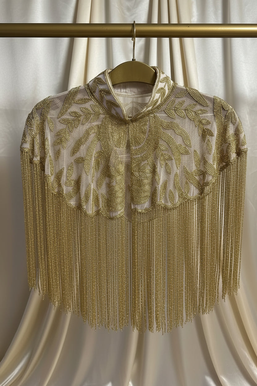 Gleaming Bisou Cape with Tassels - Bansri Mehta Design