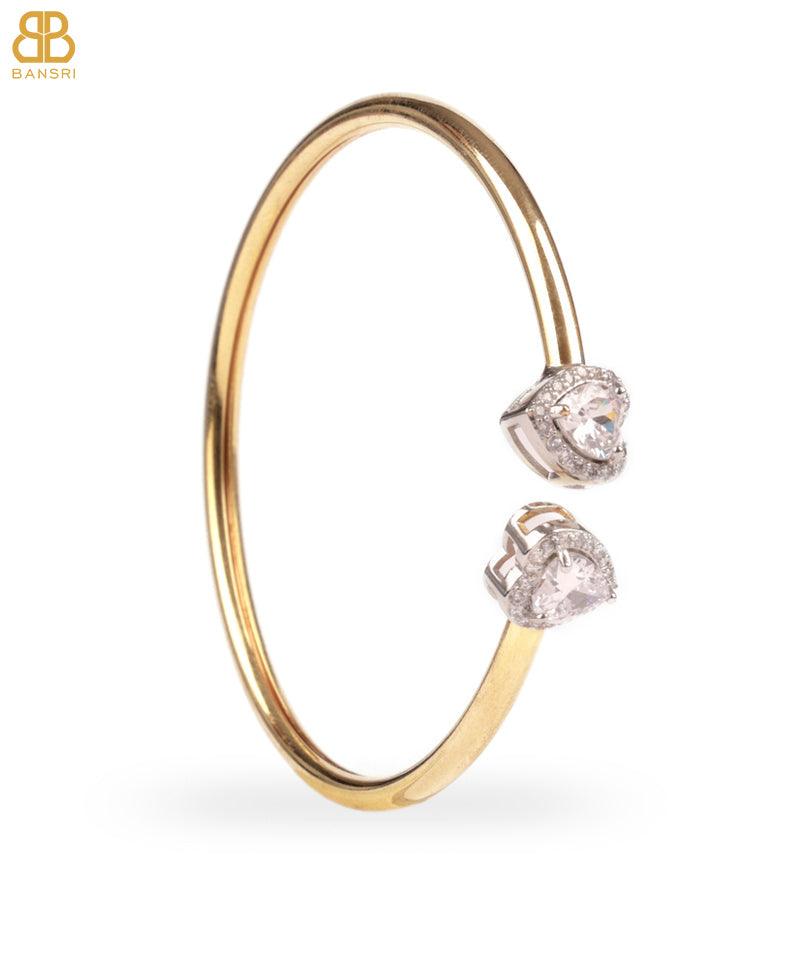 Heart Double Solitaire Flexi Bangle Bracelet & Stud Earrings Set - Bansri Mehta Design