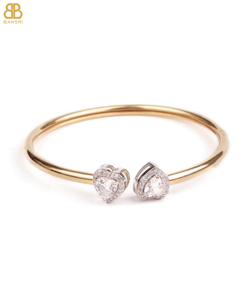 Heart Double Solitaire Flexi Bangle Bracelet & Stud Earrings Set - Bansri Mehta Design