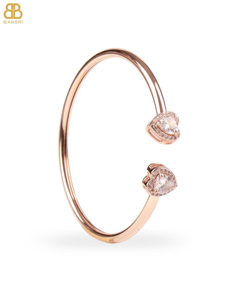 Heart Double Solitaire Flexi Bangle Bracelet & Stud Earrings Set - Bansri Mehta Design