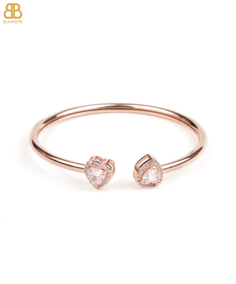 Heart Double Solitaire Flexi Bangle Bracelet & Stud Earrings Set - Bansri Mehta Design