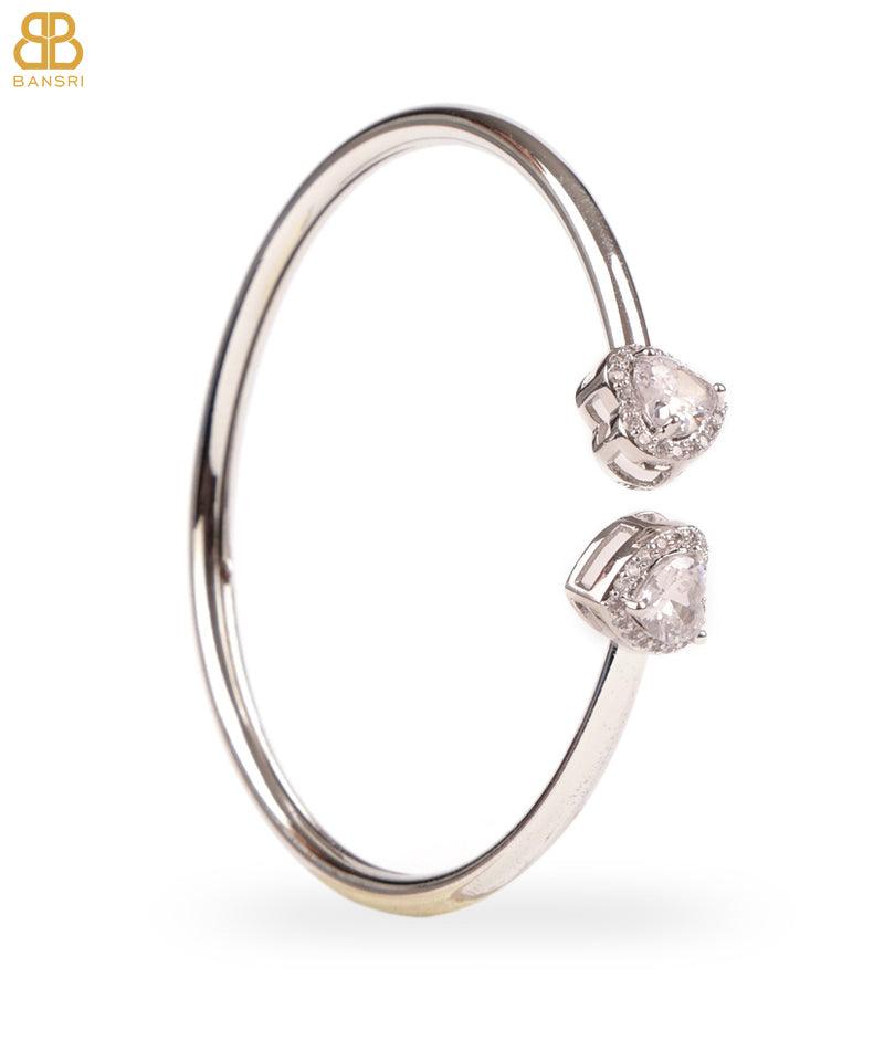 Heart Double Solitaire Flexi Bangle Bracelet & Stud Earrings Set - Bansri Mehta Design