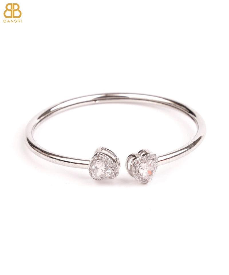 Heart Double Solitaire Flexi Bangle Bracelet & Stud Earrings Set - Bansri Mehta Design