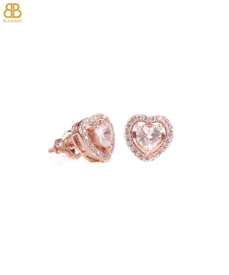Heart Double Solitaire Flexi Bangle Bracelet & Stud Earrings Set - Bansri Mehta Design