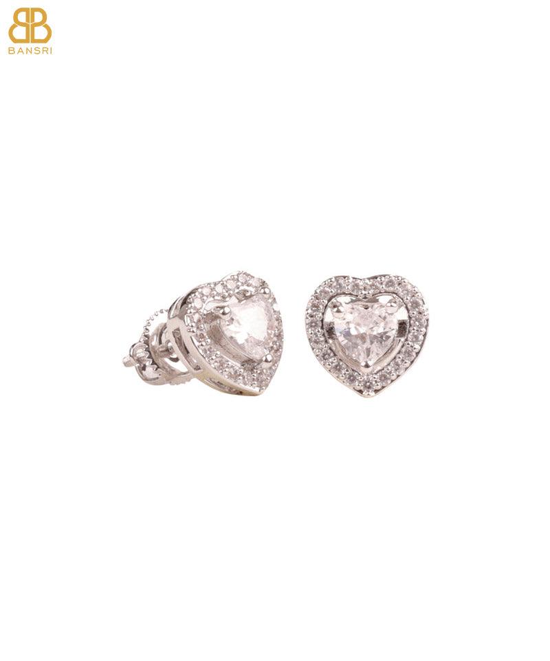 Heart Double Solitaire Flexi Bangle Bracelet & Stud Earrings Set - Bansri Mehta Design