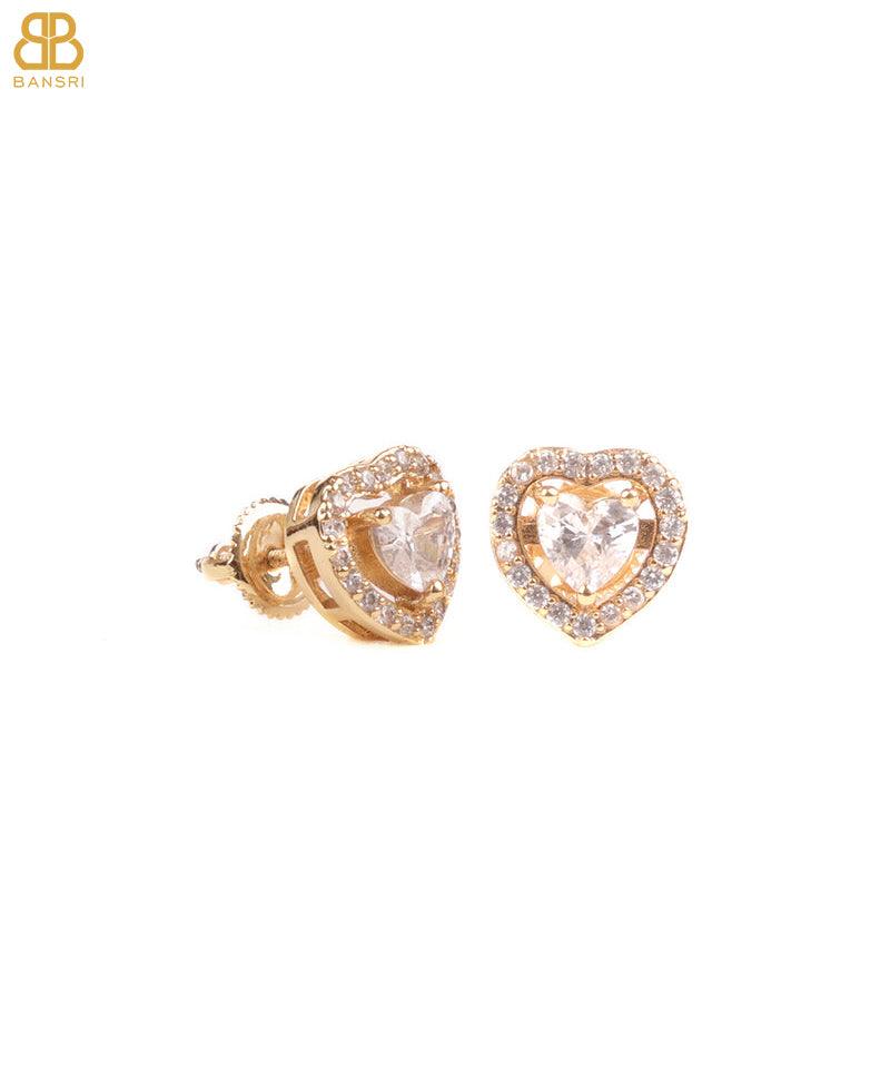Heart Double Solitaire Flexi Bangle Bracelet & Stud Earrings Set - Bansri Mehta Design