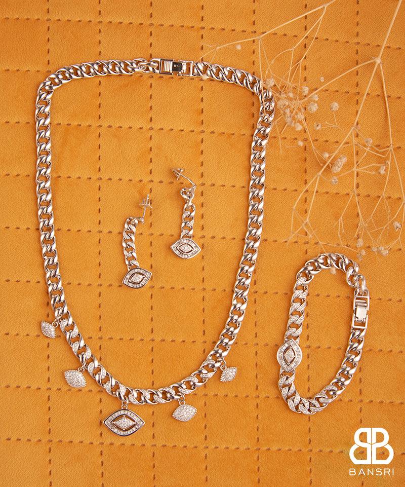 Cuban Link Evil Eye Necklace, Bracelet & Earring Set - Bansri Mehta Design