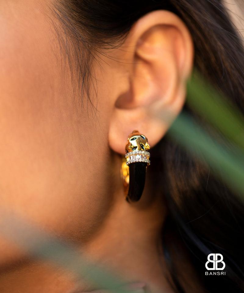 Gold Deux Panthera Headed Necklace, Bracelet Cuff, Earring & Ring - Bansri Mehta Design