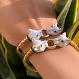 Double Headed Enamel Panther Headed Bangle Bracelet - Bansri Mehta Design
