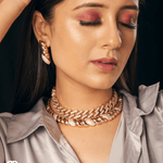 Gold Twisted Crystal Studded Collar Choker Necklace & Earring Set - Bansri Mehta Design