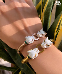 Double Headed Enamel Panther Headed Bangle Bracelet - Bansri Mehta Design